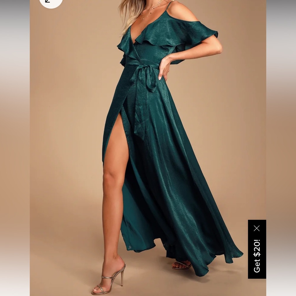 Moriah Emerald Green Satin Wrap Maxi Dress